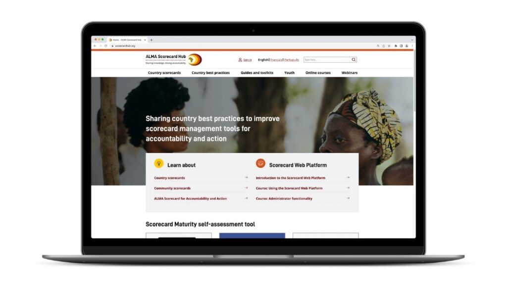 Screenshot of the ALMA Scorecard Hub website.